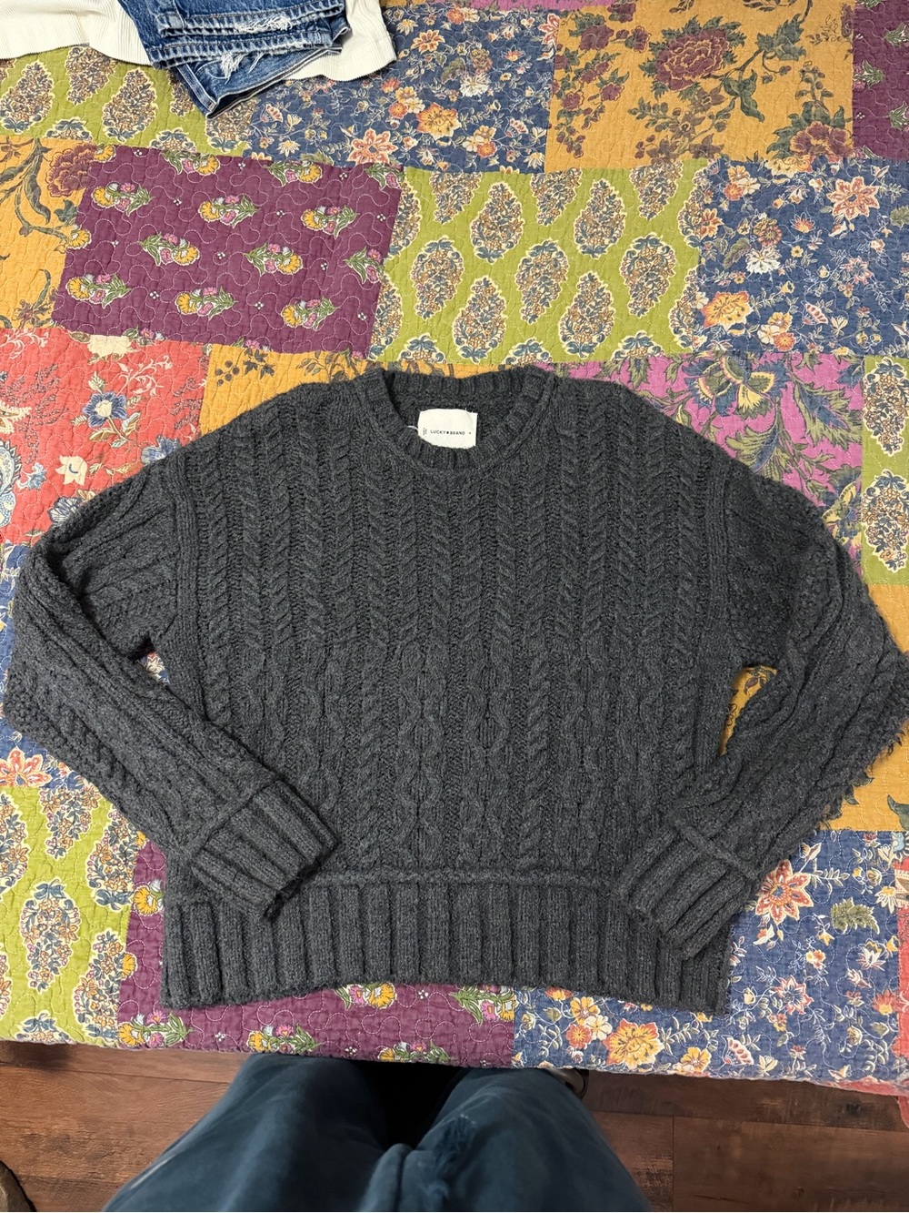 Lucky Brand Charcoal Cable-Knit Sweater